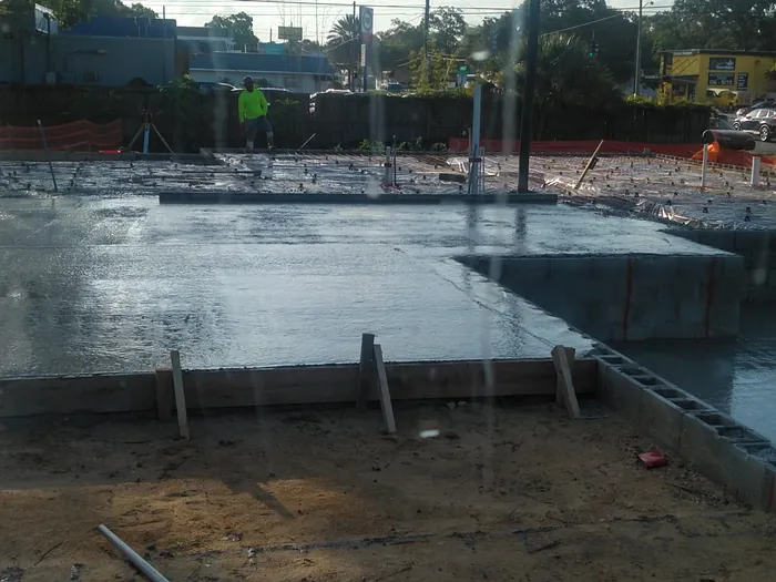 K &amp; R Concrete Pumping commercial job, aerial view